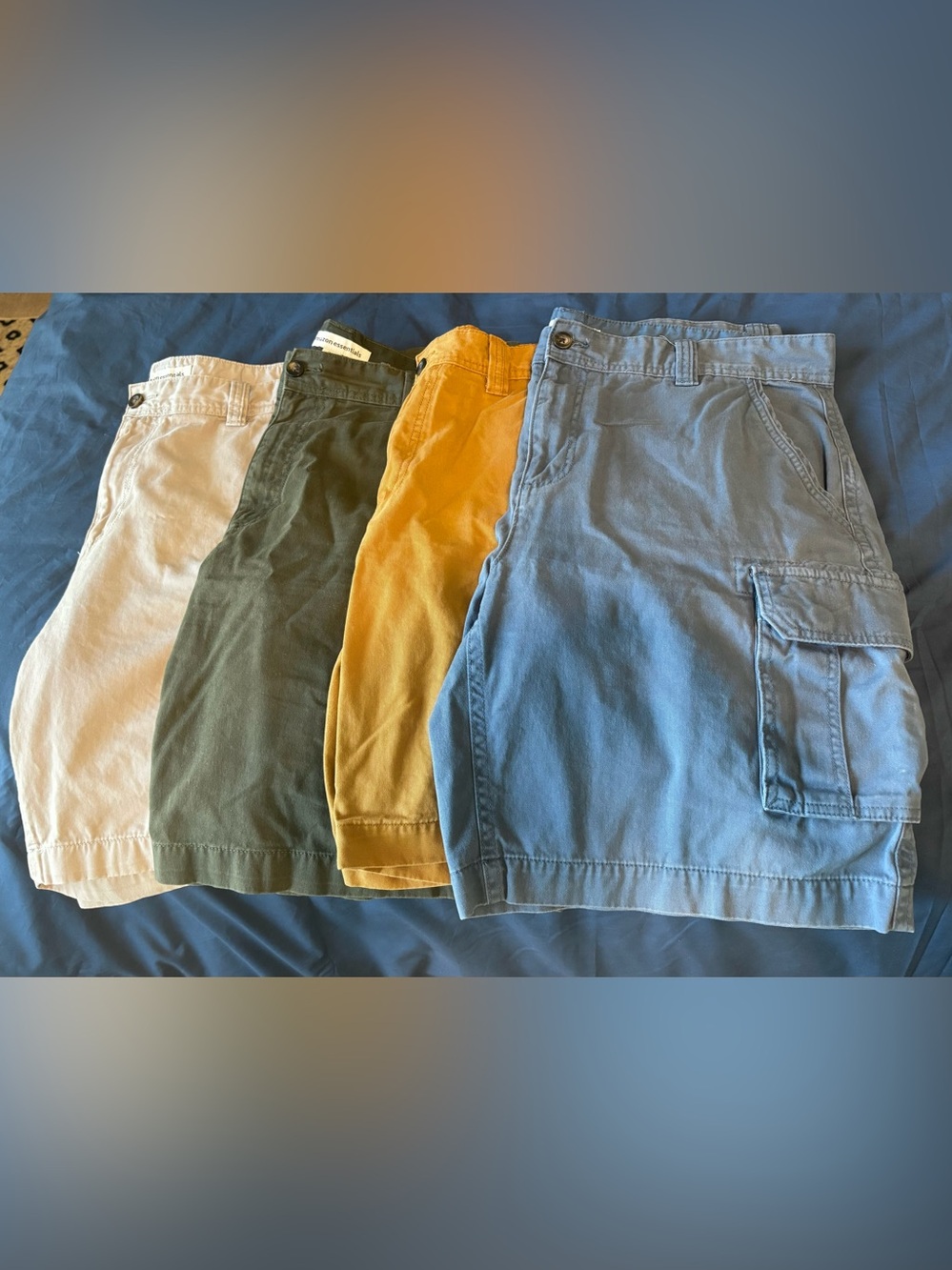 4 Pairs!  MENS sz 38 CARGO shorts~Amazon Essentials~blue, gold, olive & tan!